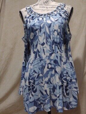 Blue Floral Cold-Shoulder Women's Top
